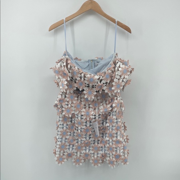 Self Portrait Lace Trimmed Peplum Dress in 3D Floral Cornflower 2 G4 - Picture 2 of 8